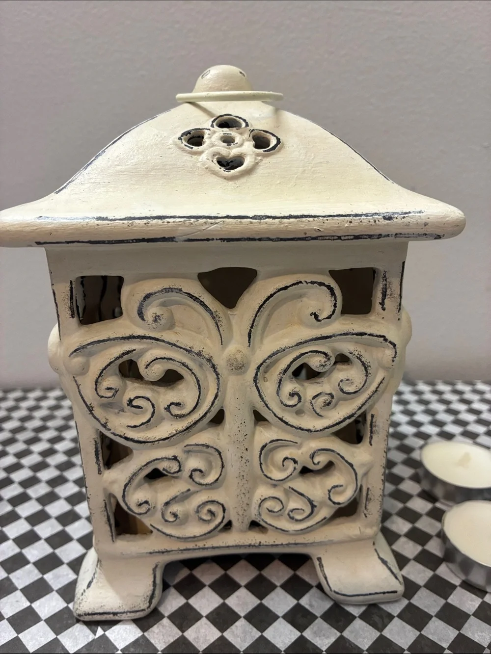 Cream Decorative Metal Tea Light Lantern - Home Accents